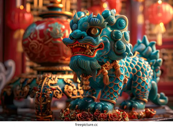 A cloisonne statue of a lion