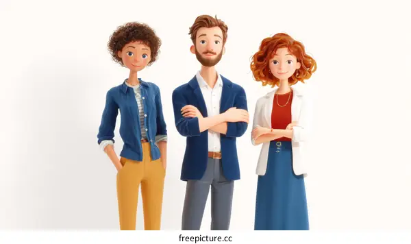 Three diverse business professionals in cartoon style