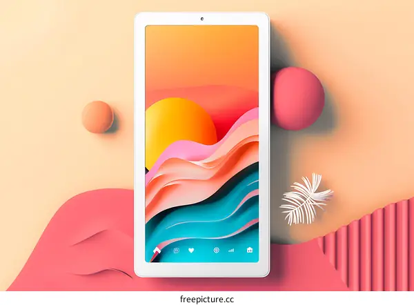 White Tablet with Abstract Design Background