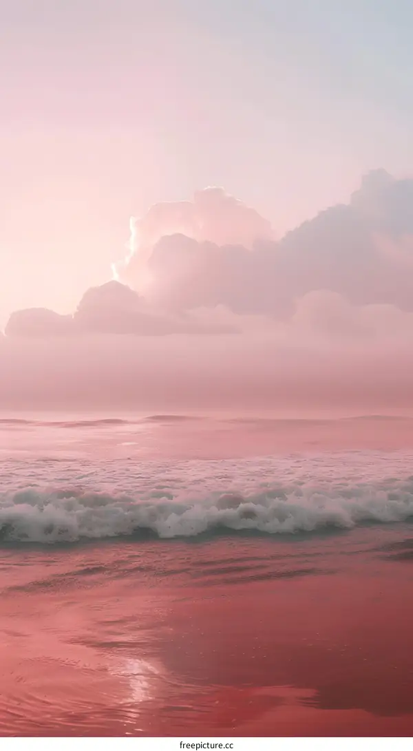 Pink Sunset Over Ocean Waves