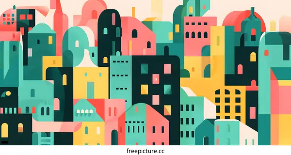Colorful Abstract Cityscape with Geometric Buildings
