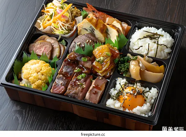 Japanese Bento Box Lunch With Various Dishes