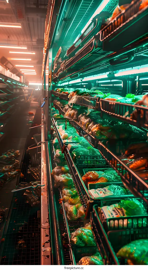 Green and Orange Lights in a Grocery Store