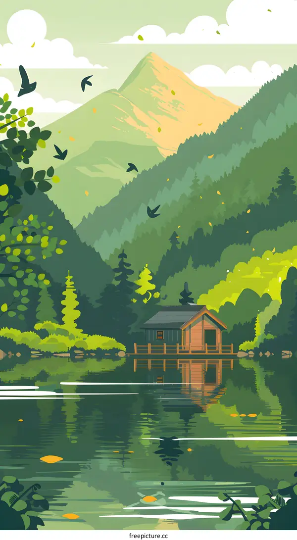 Peaceful Cabin on Lake with Mountain View