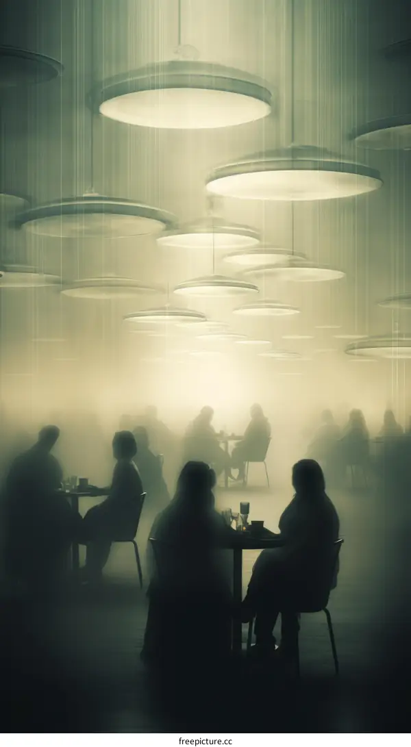 People sitting in chairs in a foggy restaurant
