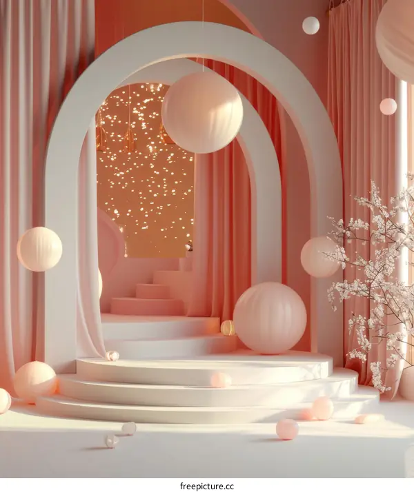 Simple geometric Japanese style pink arch round table background