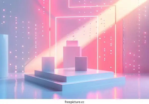 Pink and Blue Stage Podium with Spotlight