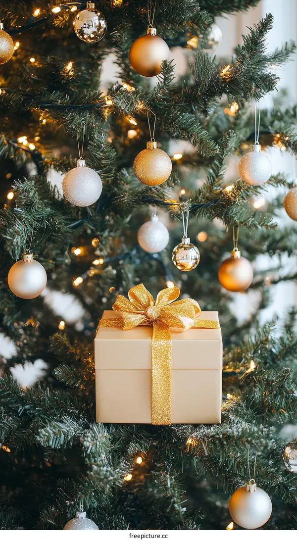 Christmas Tree Decorated with Gift and Ornaments