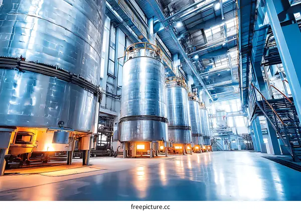 Industrial Manufacturing Facility with Large Tanks