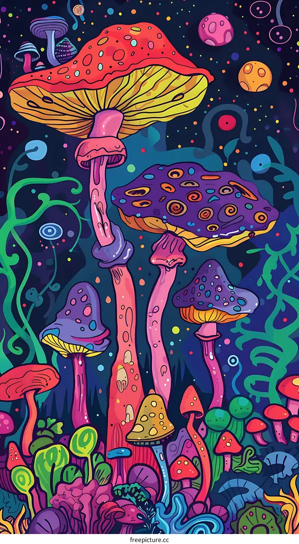 Psychedelic Mushroom Forest Illustration