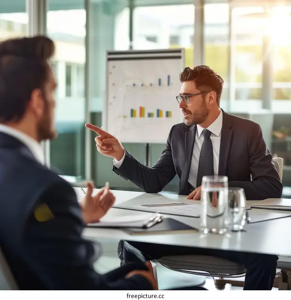 Two businessmen having a meeting in an office