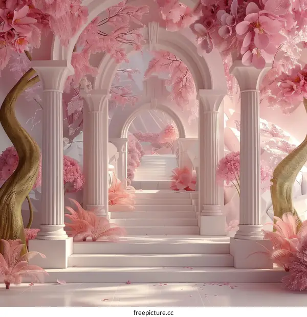 Pink Floral Archway Dreamlike Interior