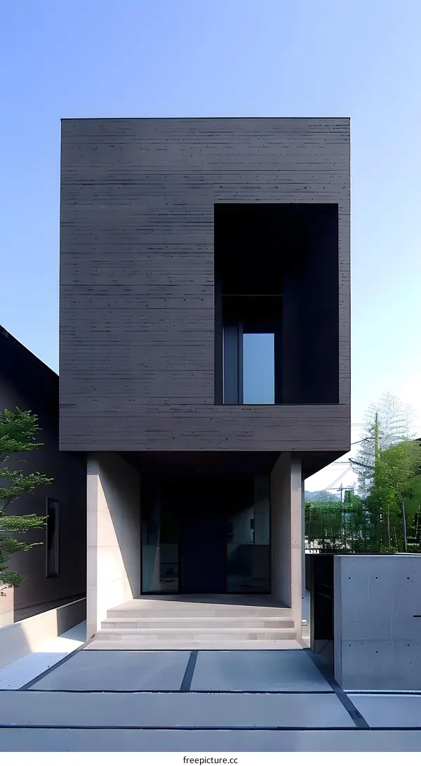 Modern House with Black Facade and Large Windows