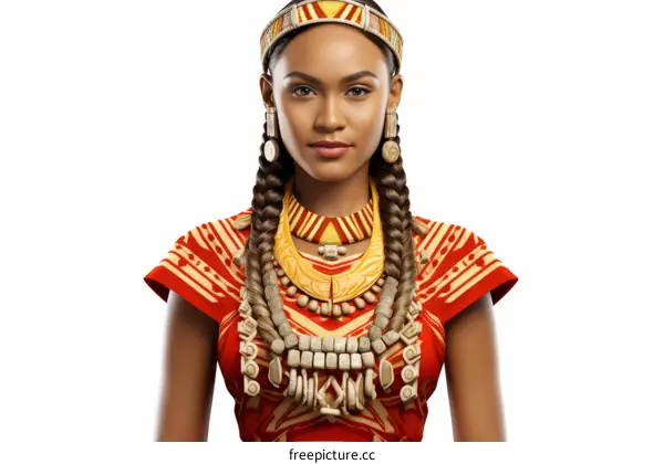 Portrait of a beautiful young woman from the Bunun tribe in traditional clothing