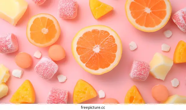 Pink Background with Orange and Yellow Fruit Slices