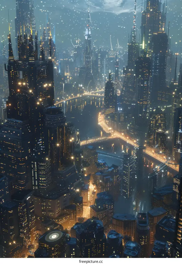 Futuristic City Skyline at Night