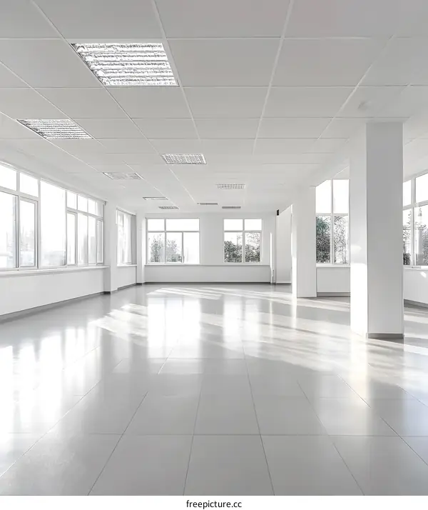 Empty Modern Office Space With White Walls And Ceiling