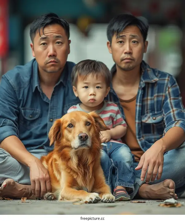 A family of three with their dog