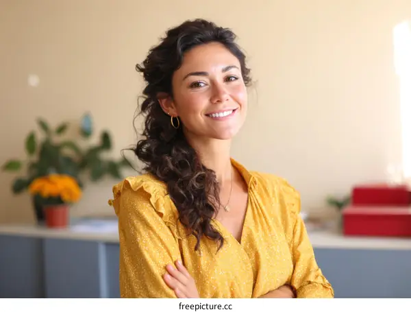 Smiling Woman in Yellow Dress