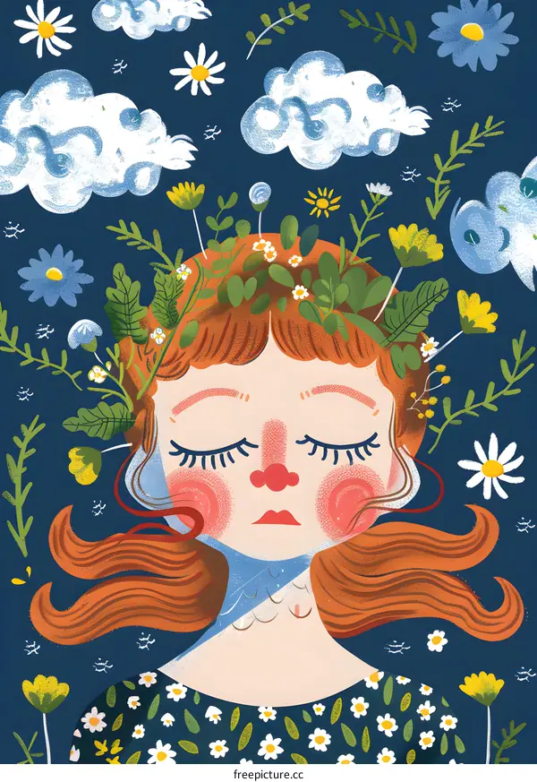 Girl with Flowers in Her Hair Dreaming