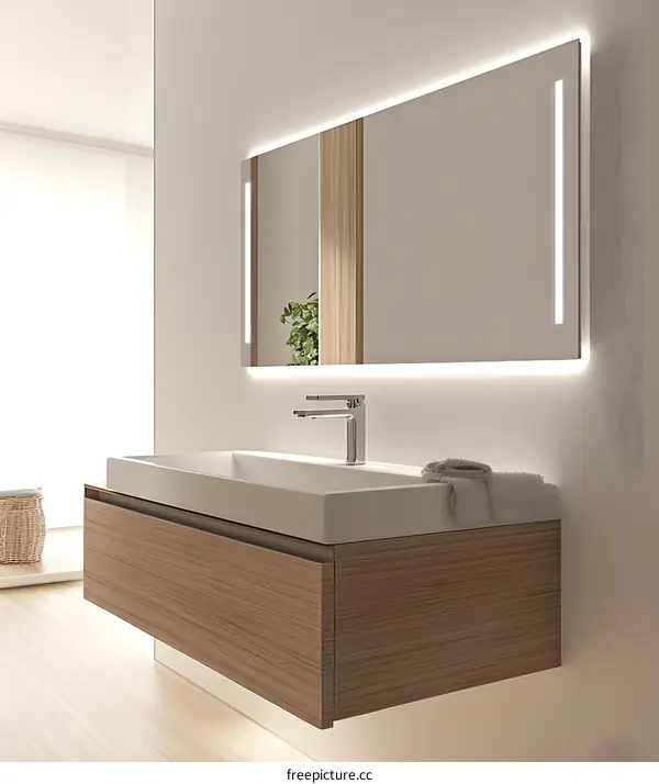 Modern Bathroom Vanity with Illuminated Mirror