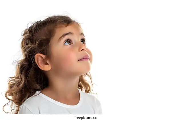 Portrait of a cute little girl looking up