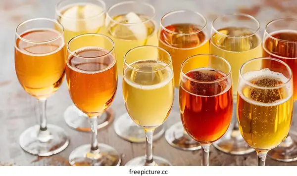 Variety of Alcoholic Beverages in Glasses