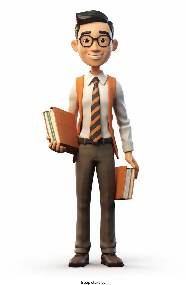 3D rendering of a male teacher holding books