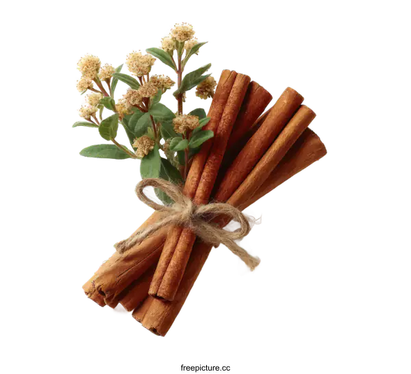 [Transparent Background PNG]Cinnamon Sticks and Flowers Arrangement on White Background