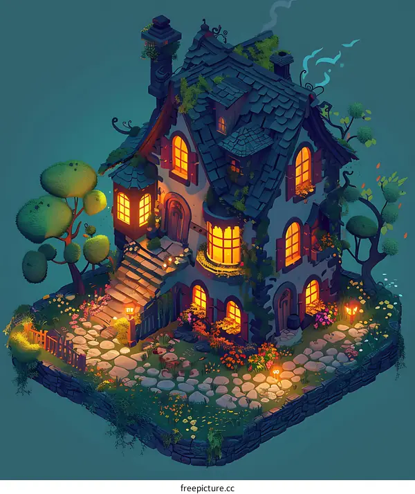 Fairy Tale Cottage Night Illustration