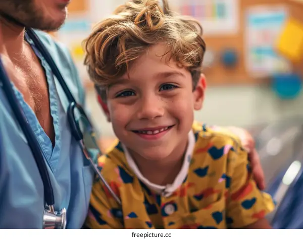 Little boy smiling with doctor
