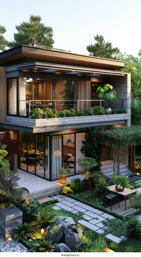 Modern Japanese House Exterior Design with Garden
