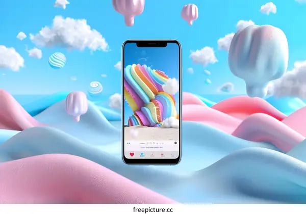 Mobile Phone Displaying 3D Abstract Rainbow Art