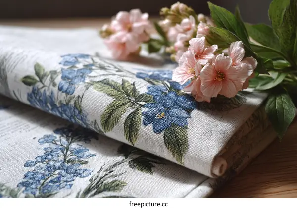 Floral Print Fabric Close-up with Pink Flowers