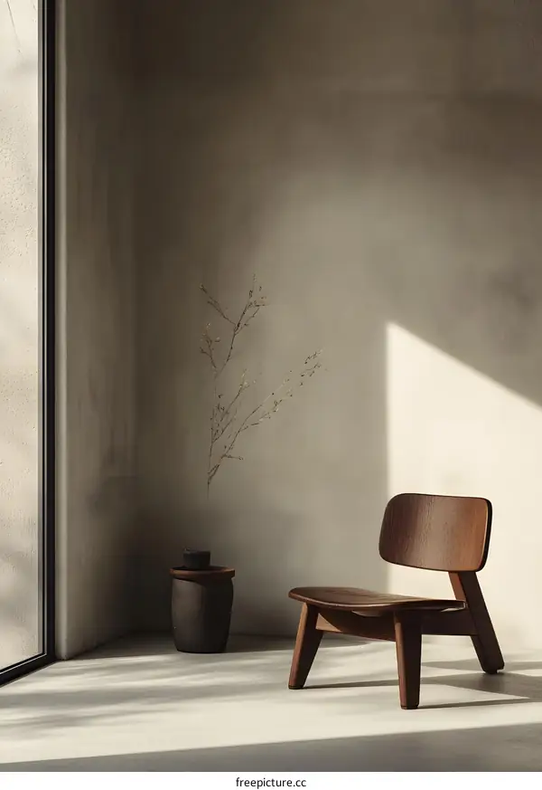 Minimalist Interior Design with Wooden Chair and Side Table