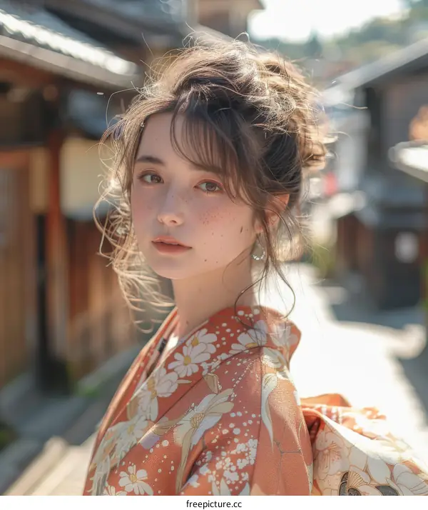Asian Woman in Traditional Japanese Kimono