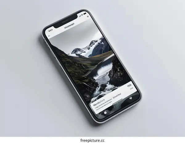 Mountain River Landscape Displayed On Mobile Phone