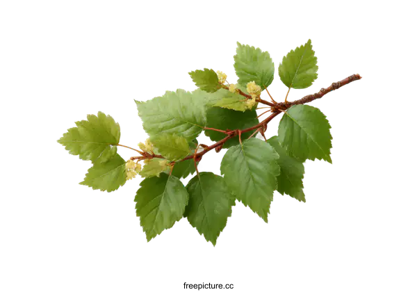 [Transparent Background PNG]Fresh Green Branch with Leaves on White Background