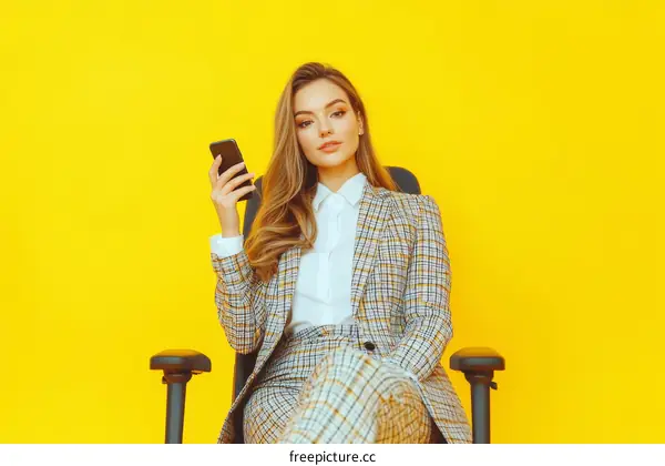 Business Woman Using Smartphone in Stylish Outfit