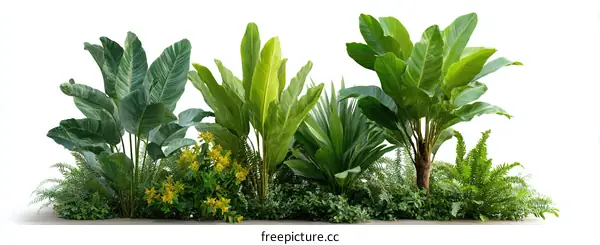 Tropical Plant Arrangement Isolated on White
