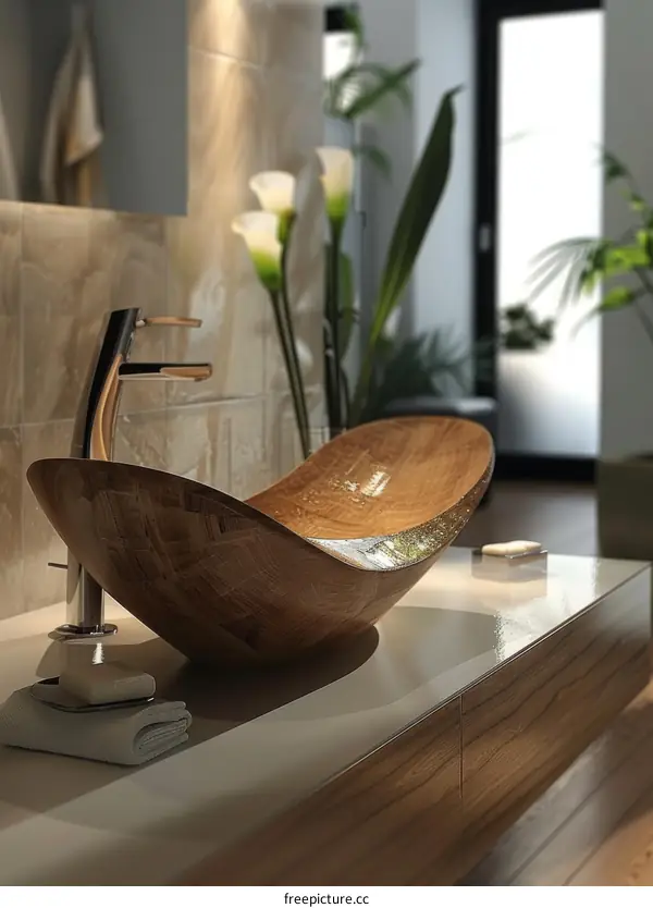 Modern Wooden Washbasin in Bathroom Interior Design