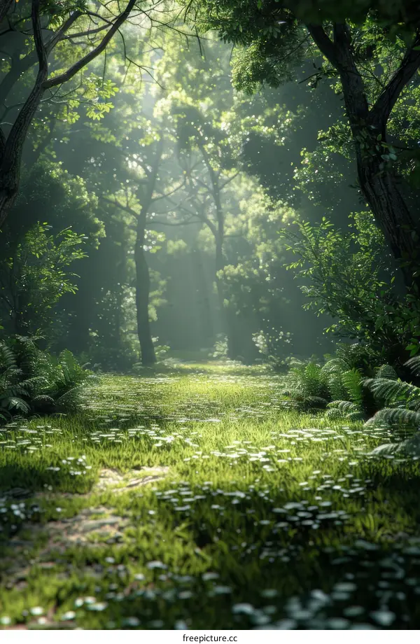Sunlight Shining Through a Serene Forest