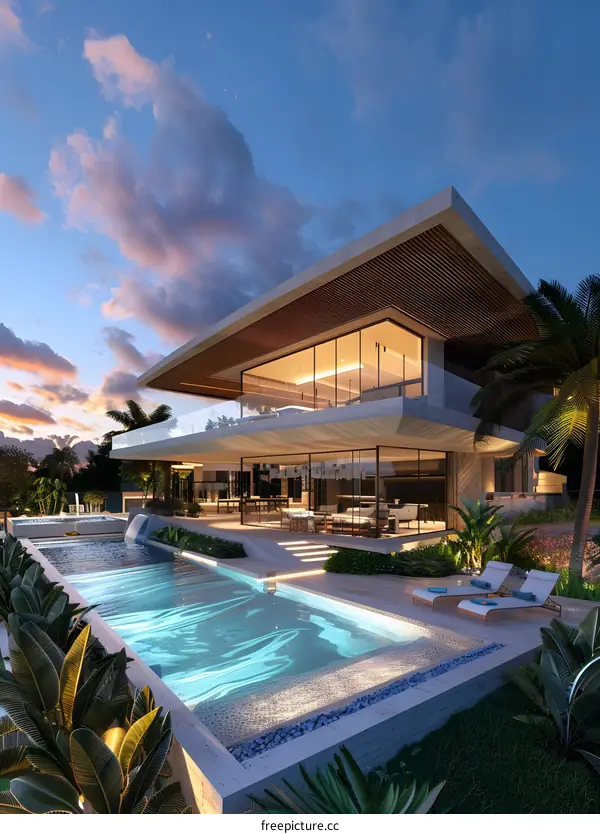 Modern House with Pool and Tropical Garden