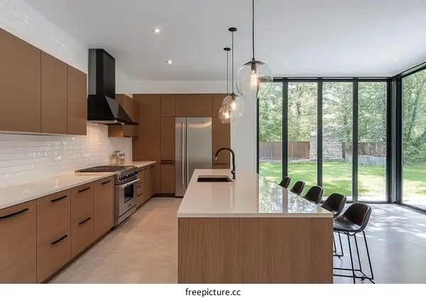 Modern Kitchen Design with Large Windows
