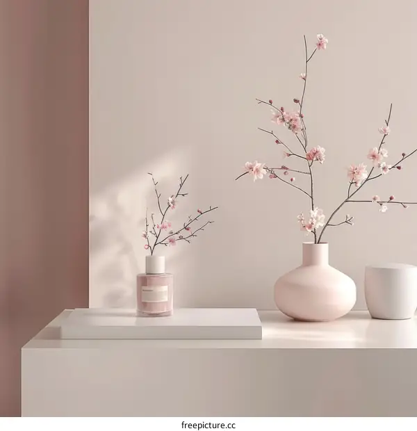 Minimal Pink Flowers in Ceramic Vase Still Life Photography