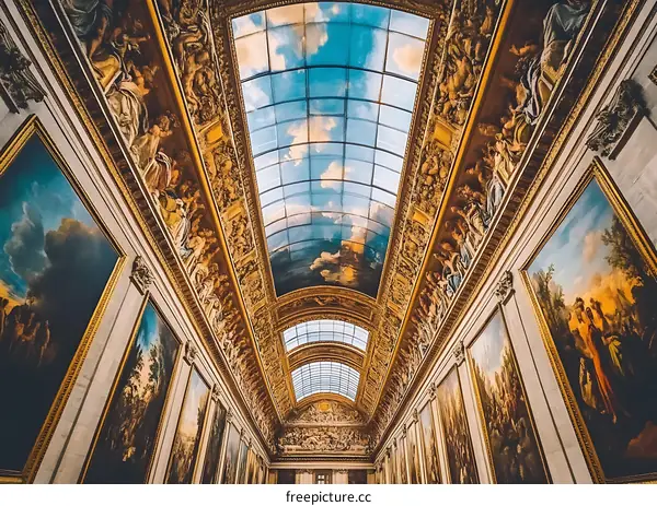 Golden Ceiling With Paintings in a Museum