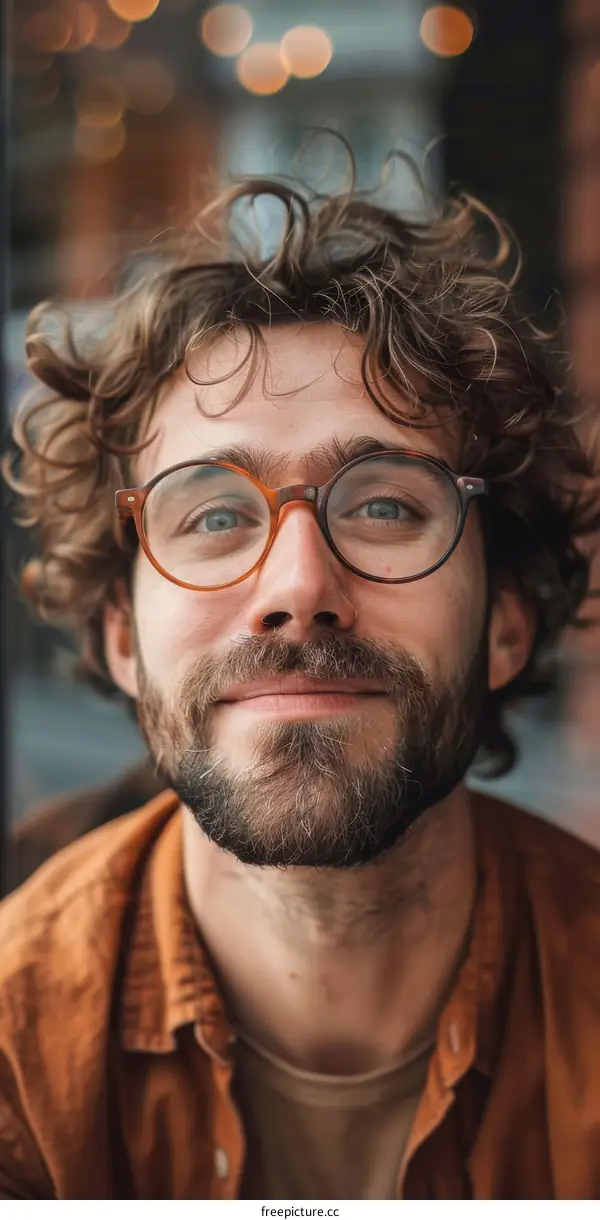 Close Up Portrait of a Smiling Man with Curly Hair