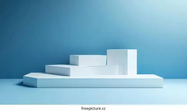 Abstract Geometric White Display Platform on Light Blue Background