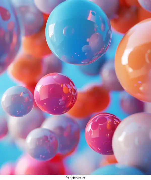 Spheres of various sizes and colors floating in midair