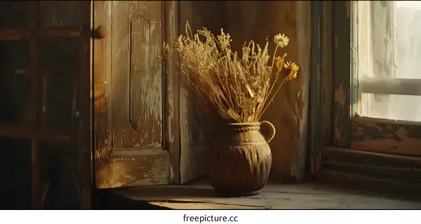 Rustic Dried Flowers in a Clay Vase